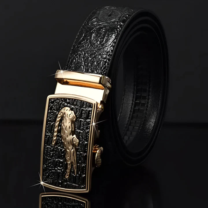 Cinturón de Cuero con Patrón de Cocodrilo | Hebilla Automática de Diseño