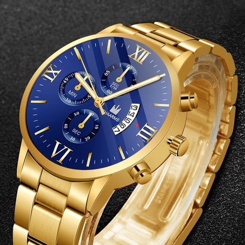 Reloj Cronógrafo de Lujo para Hombre con Números Romanos, Fecha, Resistente al Agua, Pulsera de Acero Inoxidable
