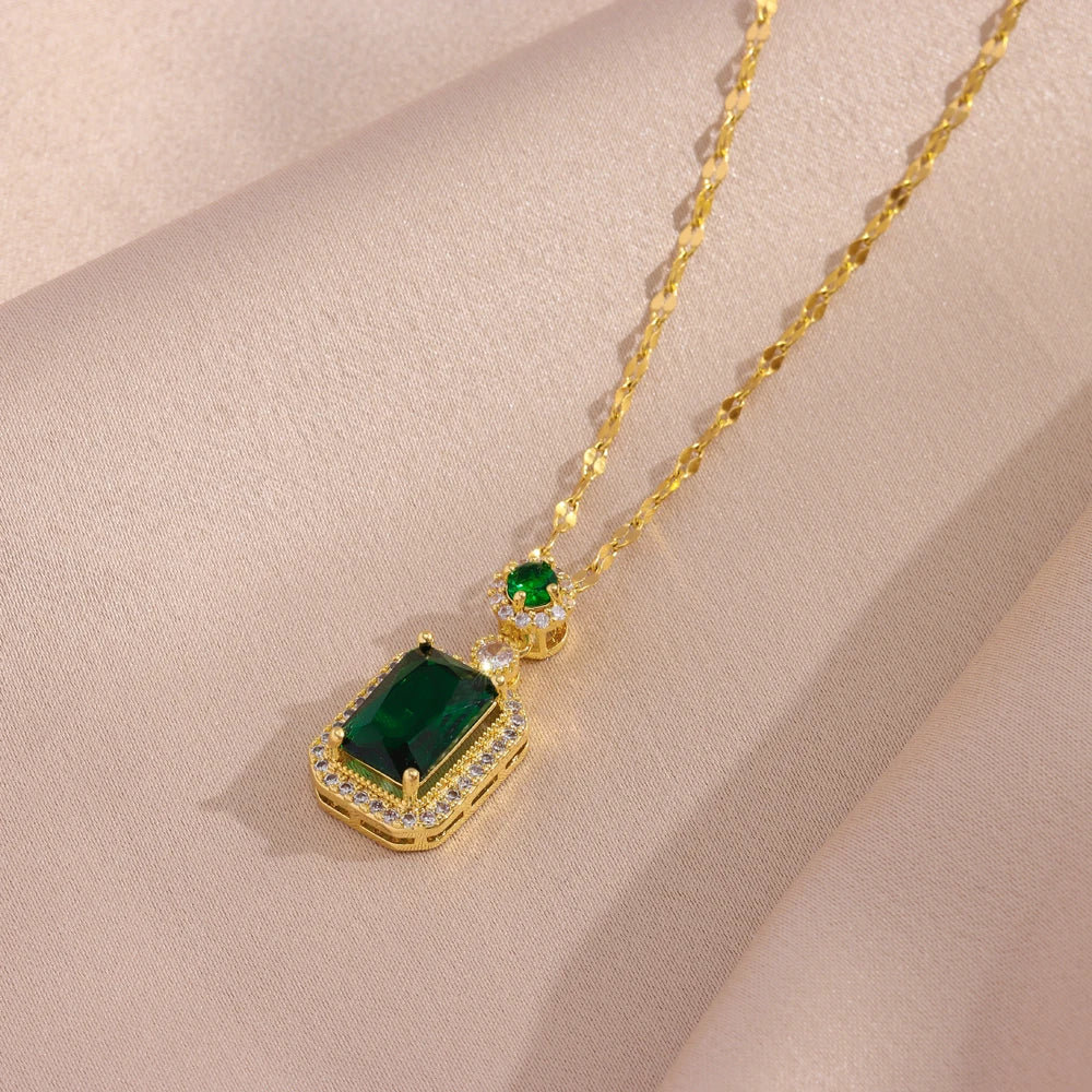 Collar Retro Zircon Verde